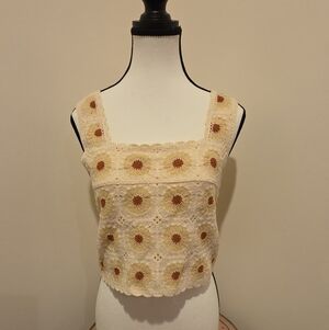 Rebellion Beige and Rust Floral Lace Crop Top